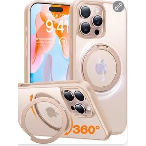 TORRAS 360 Rotatable Magnetic Ring Stand Case  iPhone 16 Pro Max Rose Gold Pink‎